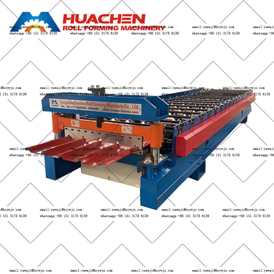 1220 mm de ancho de material de hierro de chapa de paso de tejas de techo máquina de formación de rodillos con accionamiento de cadena