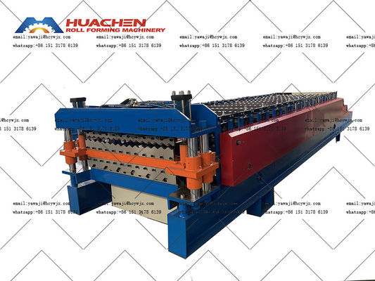 Máquina de moldeado en rodillos de azulejos de doble capa trapezoidal para la fabricación de perfiles de azulejos metálicos