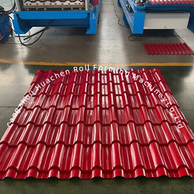 Máquina formadora de rollos de tejas vidriadas de 1200 mm de ancho de material con 18 rodillos y 5,5 kW de potencia para tejas de techo PPGI/GI